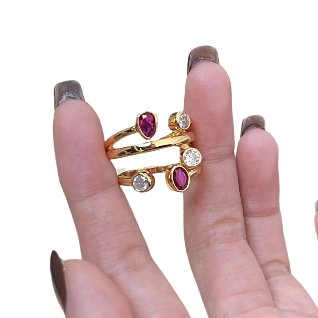 Copper double-headed diamond ring with irregular cross design in two-tone colours