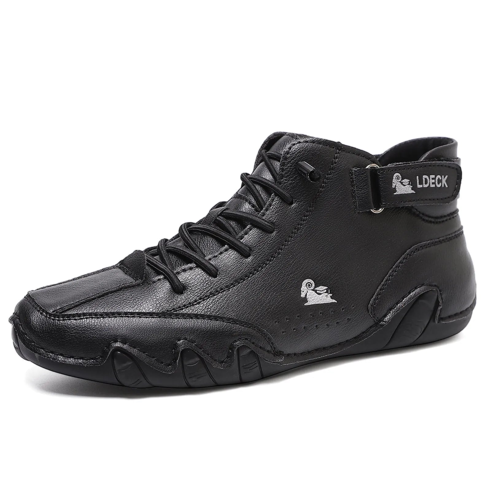 Men's khaki Octopus high top boots with microfiber upper, rubber sole, and pigskin boot tube on a white background.