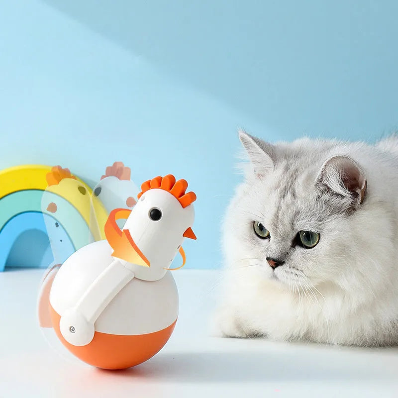 Green and orange electric cat toy chicken with laser and sound features for feline play