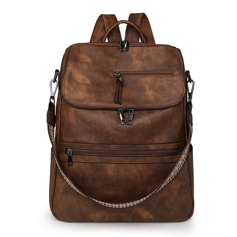 Retro college backpack in black with curved shoulder straps and stitching details