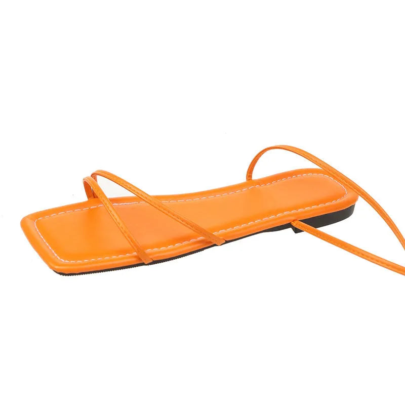 Women's ankle ring bandage flat sandals with front lace-up in three colour options
