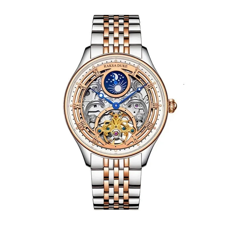 Men's waterproof business watch with steel strap showing 16mm thickness stainless steel case