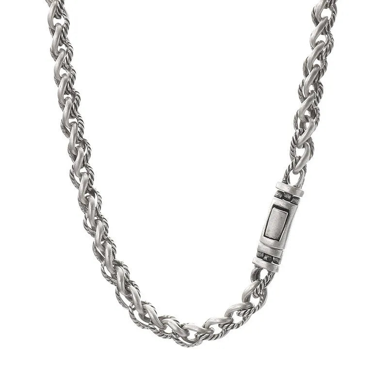 Men's titanium steel keel chain necklace with geometric pendant in antique silver finish
