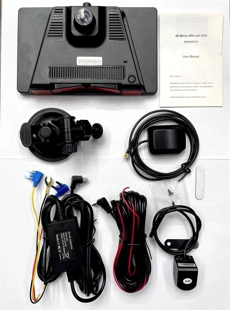 7-inch centre console suction dashcam with 170 degree wide angle lens in black plastic casing