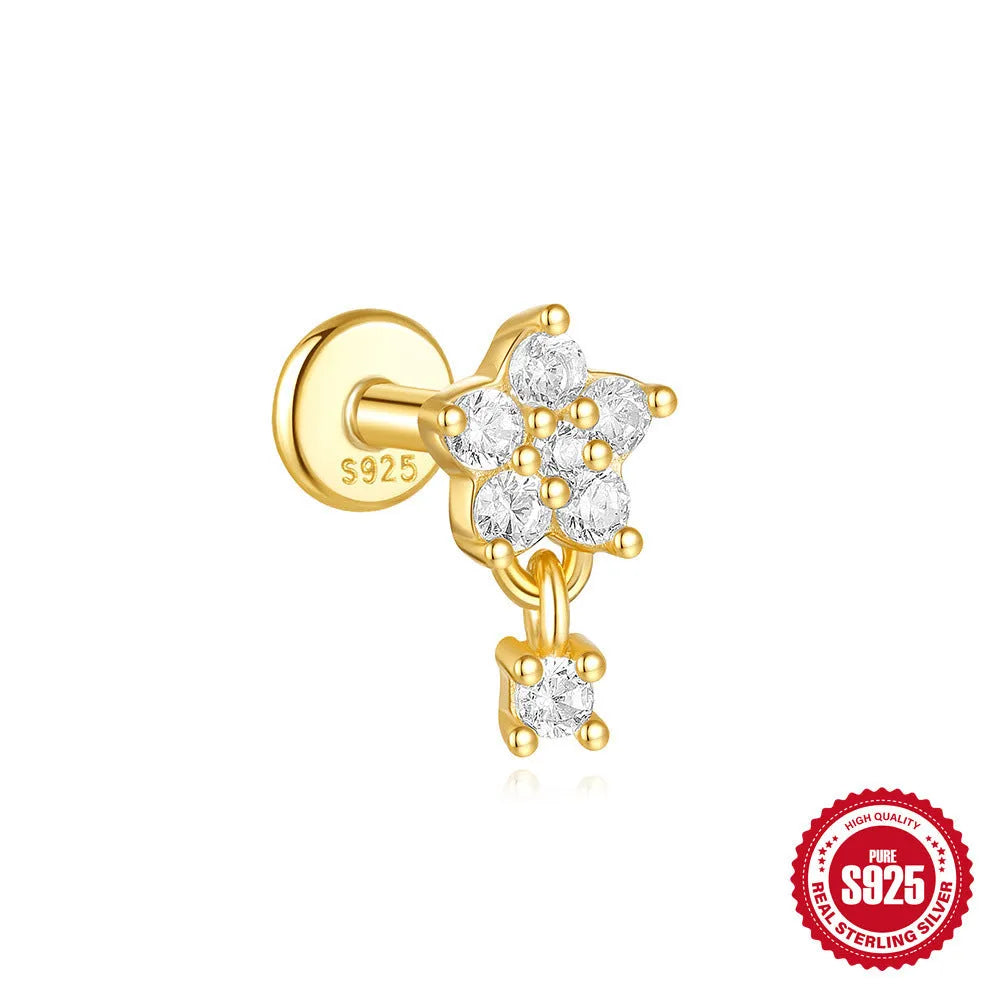 S925 sterling silver moon shape earrings with diamond embedded star detail in gold colour