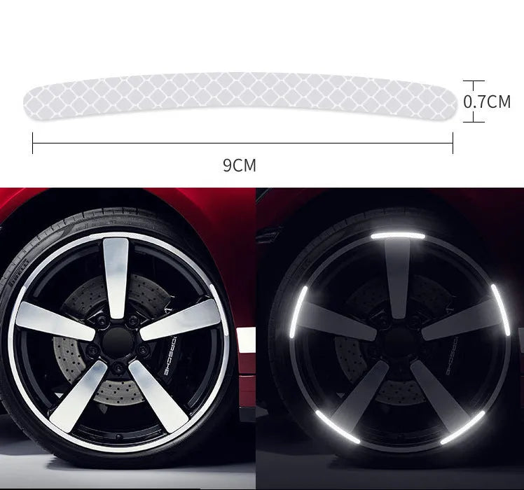 20 pieces of arc-shaped PVC reflective stickers for car wheel hubs in multiple colour options