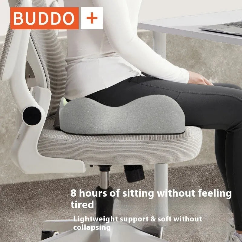Memory foam seat cushion with waist rest for office sitting support in grey and black colour combination