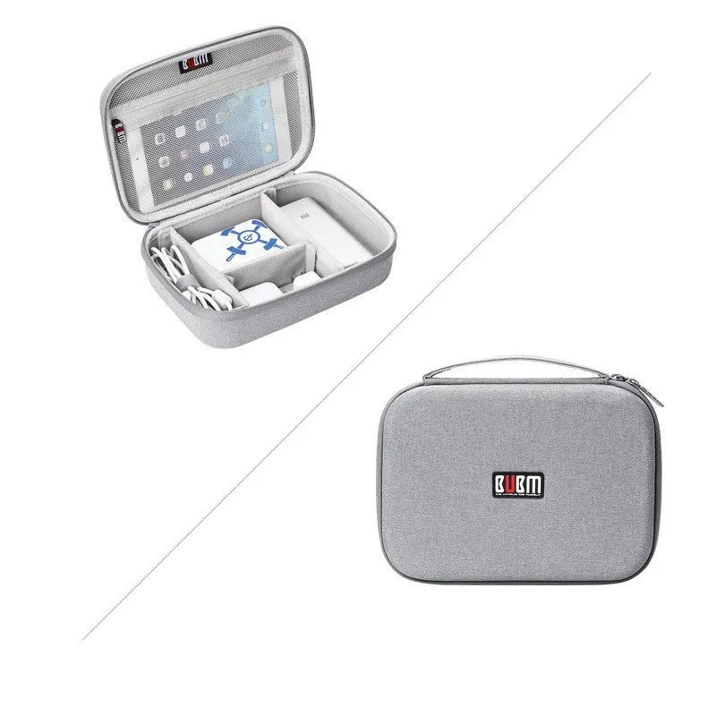 Black and grey EVA digital storage bag for headphones, shown in single and double-layer styles.