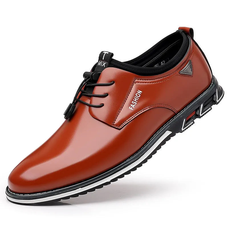Plus size mens casual leather shoes artificial pu upper rubber sole wedge heel round toe