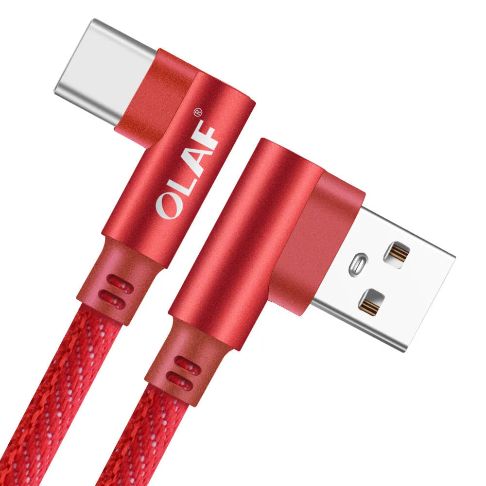 Denim fabric USB fast charging cable with aluminium connectors in black, blue, or red colours