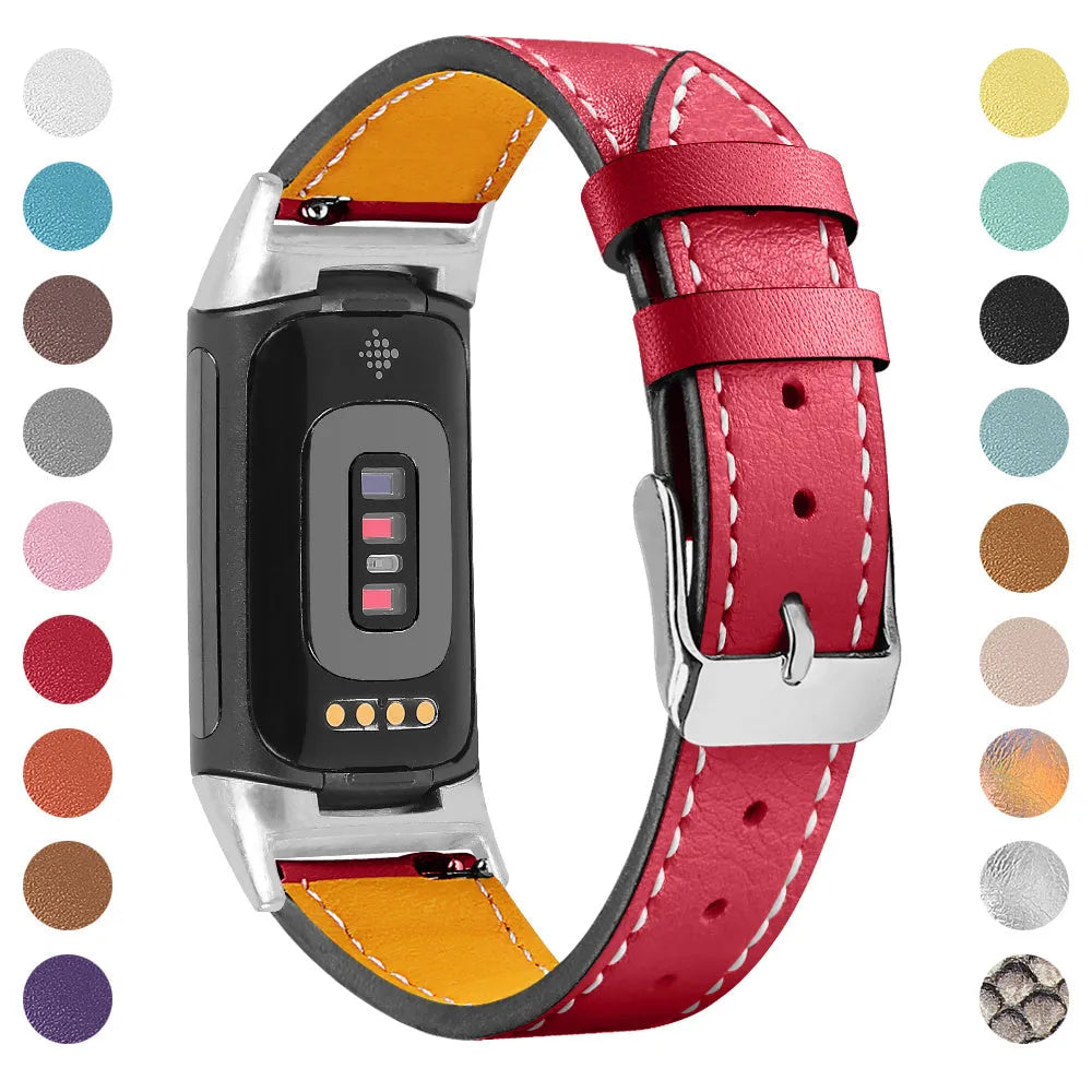 Genuine cowhide leather replacement strap for Fitbit Charge 5 and Charge 6 smart watches