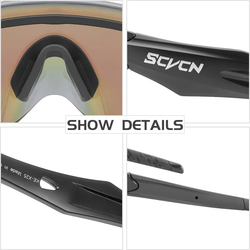 Frameless integrated lens sport glasses in a colour style, made of TR material for wind protection.