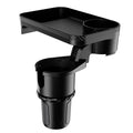 Black car cup holder dinner tray with 360-degree rotating base and adjustable plate positions