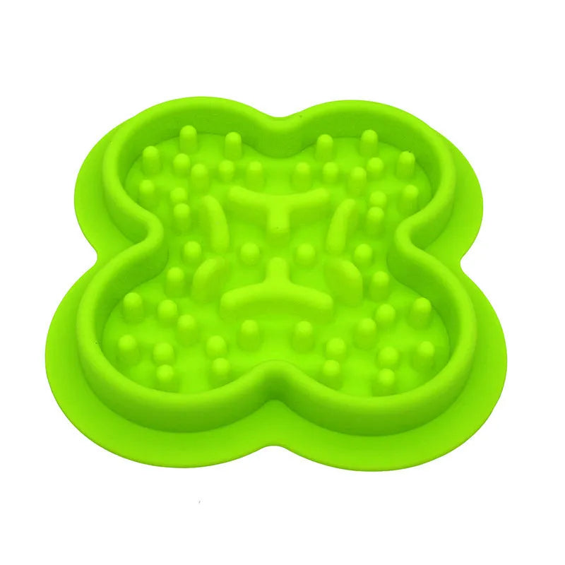 Silicone pet slow feeder licking pad mat in green, measuring 19cm by 21cm