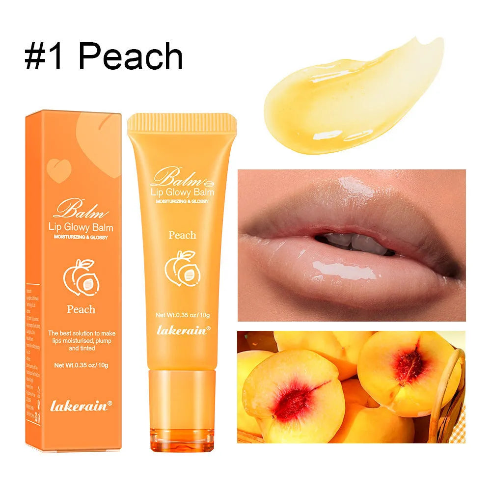 Women's lip gloss in four fruit flavour shades: Berry, Grape, Grapefruit, and Yellow Peach