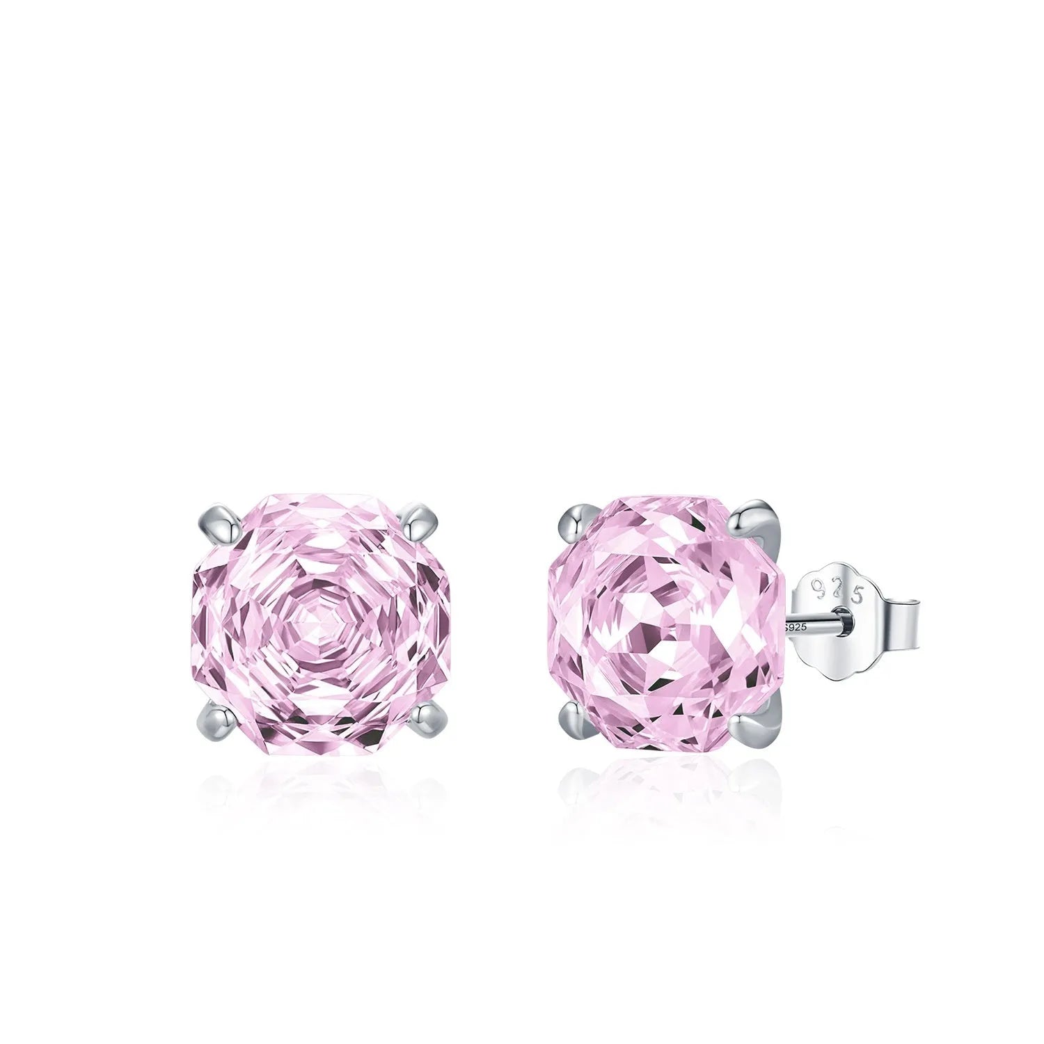 S925 sterling silver rose stud earrings in pink colour, 6mm and 8mm size options