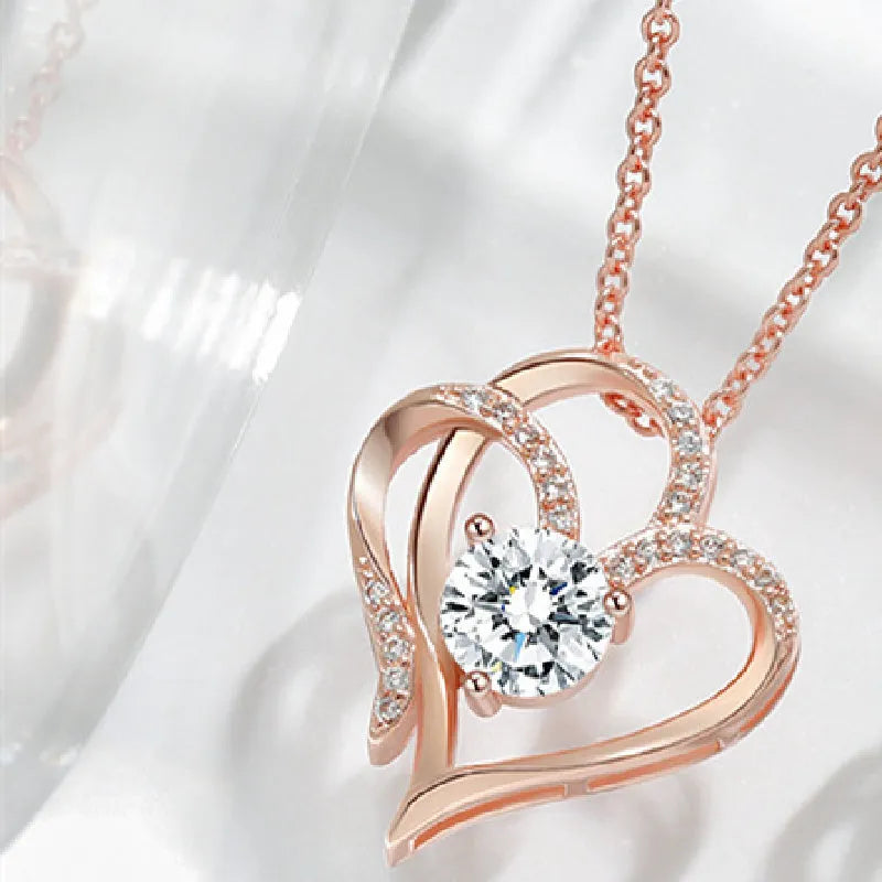 Women's heart-shaped 925 silver necklace in rose gold, white gold, or yellow gold plating