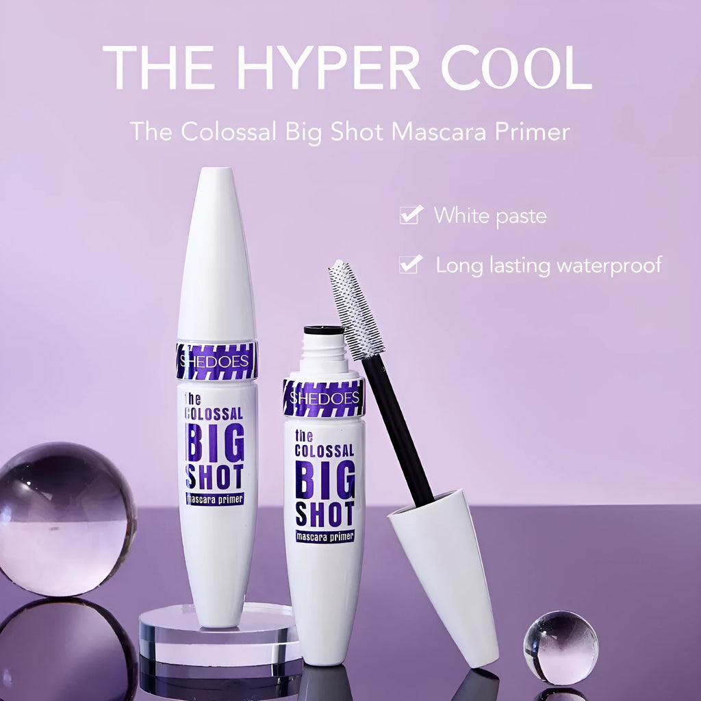 White waterproof curling mascara with 10ml volume and sweat-resistant properties