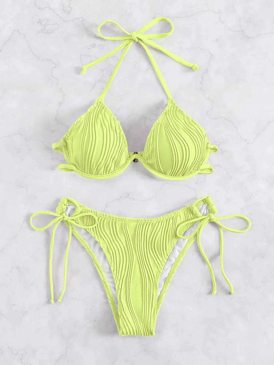 Women's steel bracket bikini swimsuit in polyester with wired top support