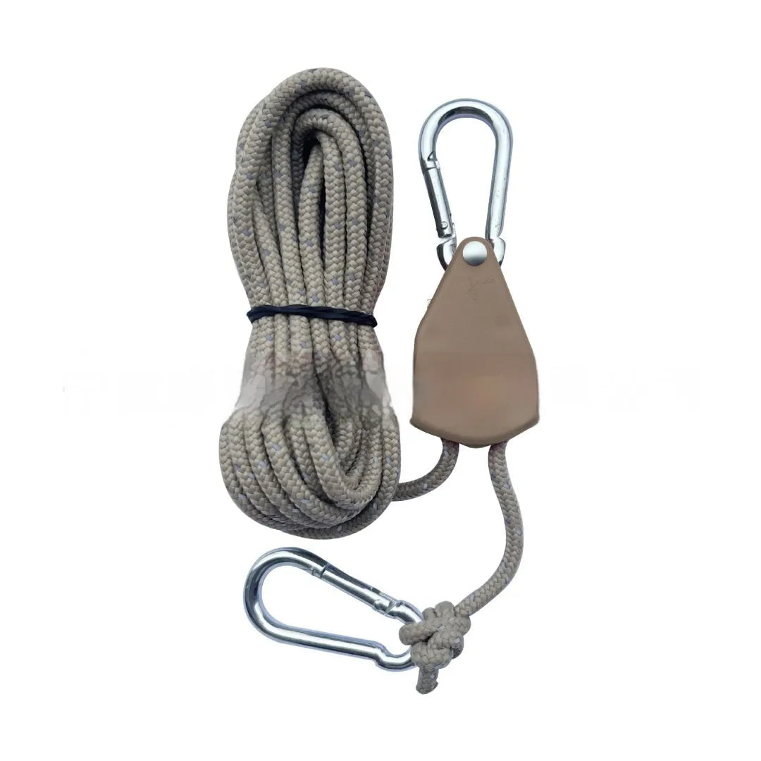 Metal and nylon outdoor camping tent rope pulley adjuster in army green with 4mm guy rope, 4M length