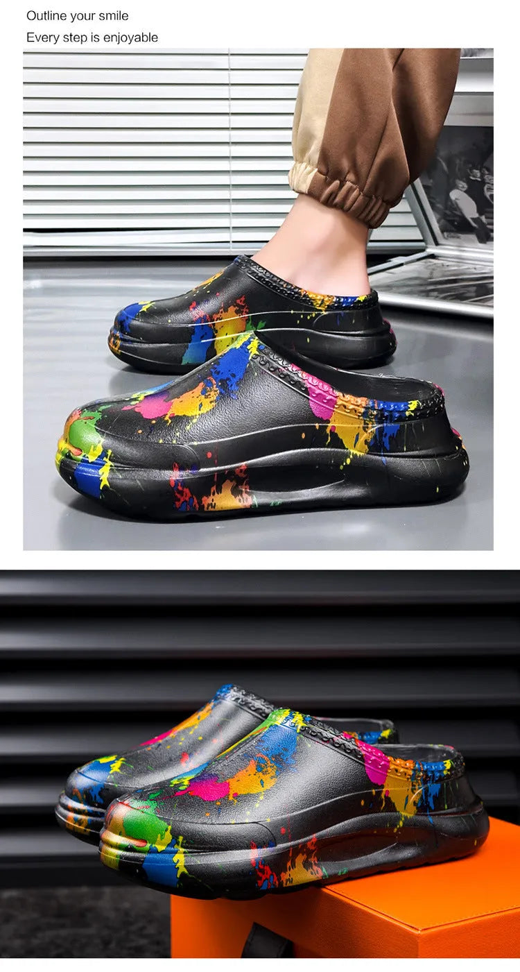 Men's black waterproof work shoes with protective toe cap and EVA construction for kitchen and garden use