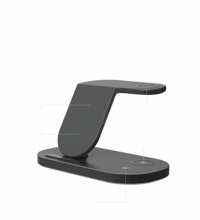 Three-in-one fast wireless charger in ice crystal white, ABS material, 174.2x113.5x100.5mm