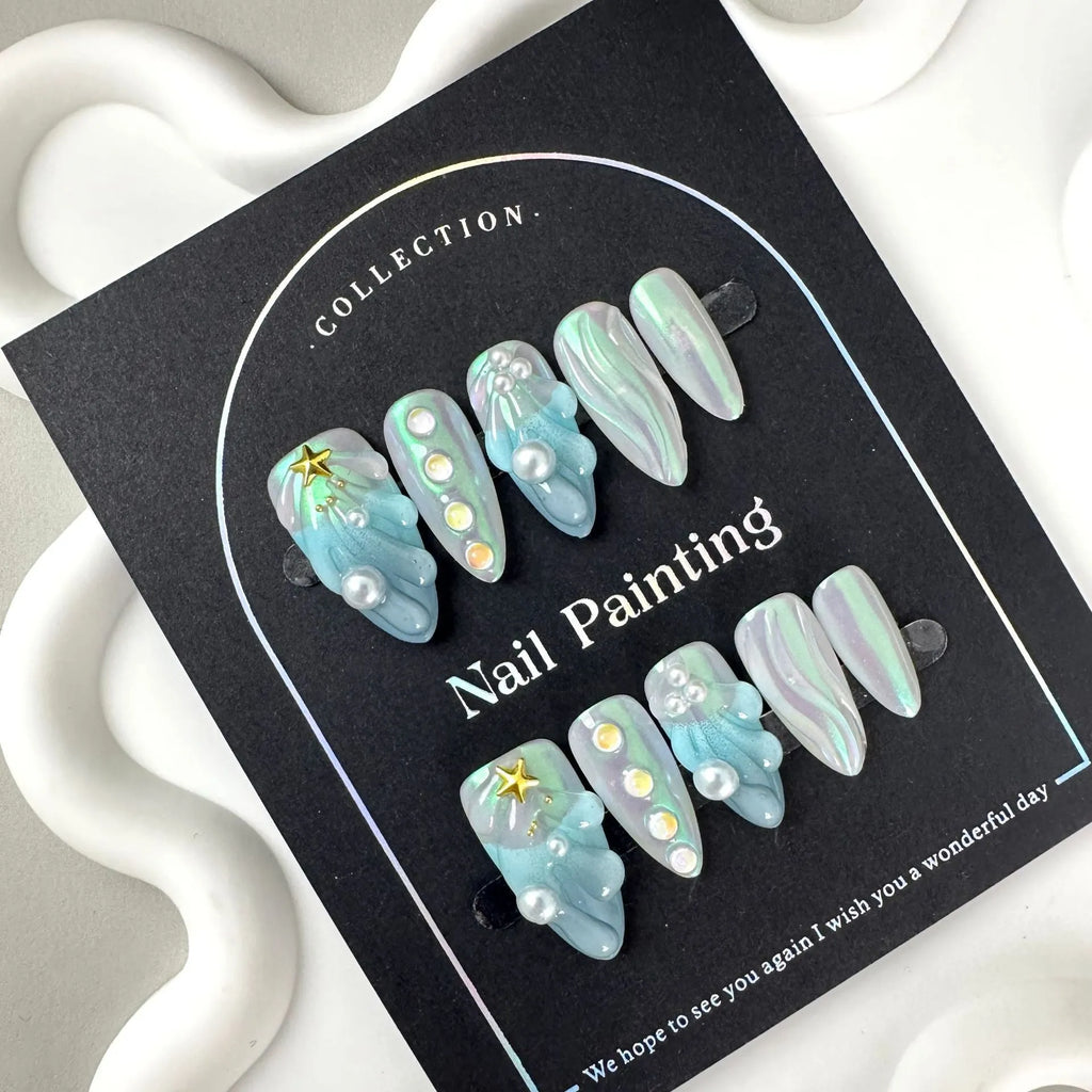 HAILANG blue plastic shell nail stickers with wearable armour tips in XS, S, M, L sizes