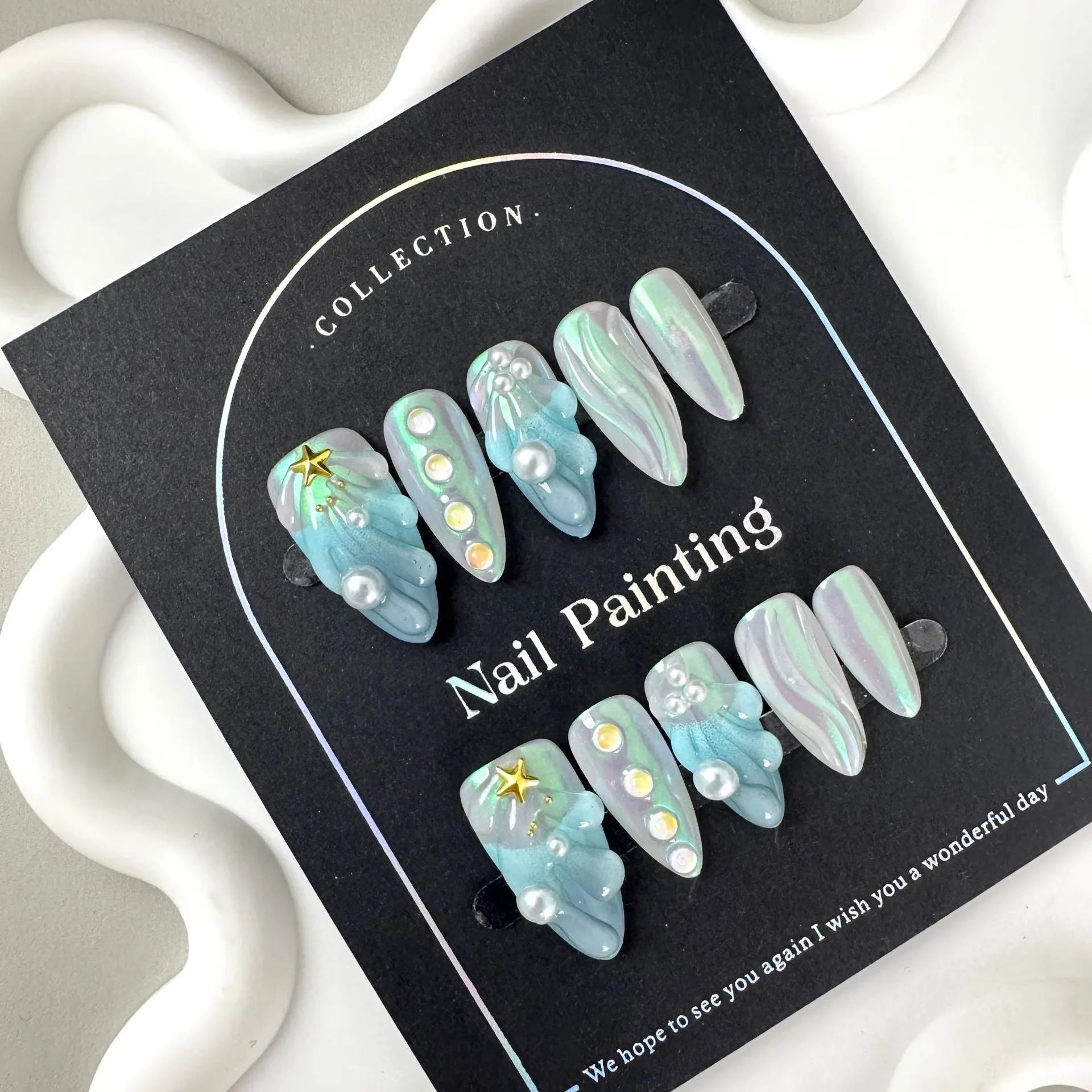 HAILANG blue plastic shell nail stickers with wearable armour tips in XS, S, M, L sizes