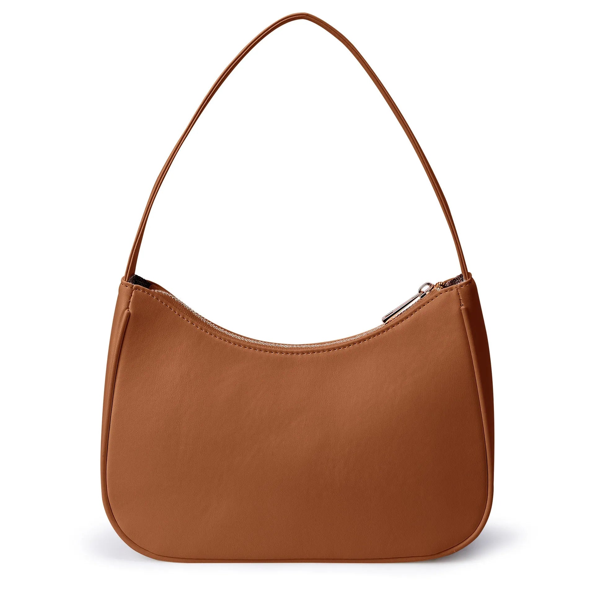 Simple retro waterproof PU shoulder bag with adjustable strap shown in apricot colour