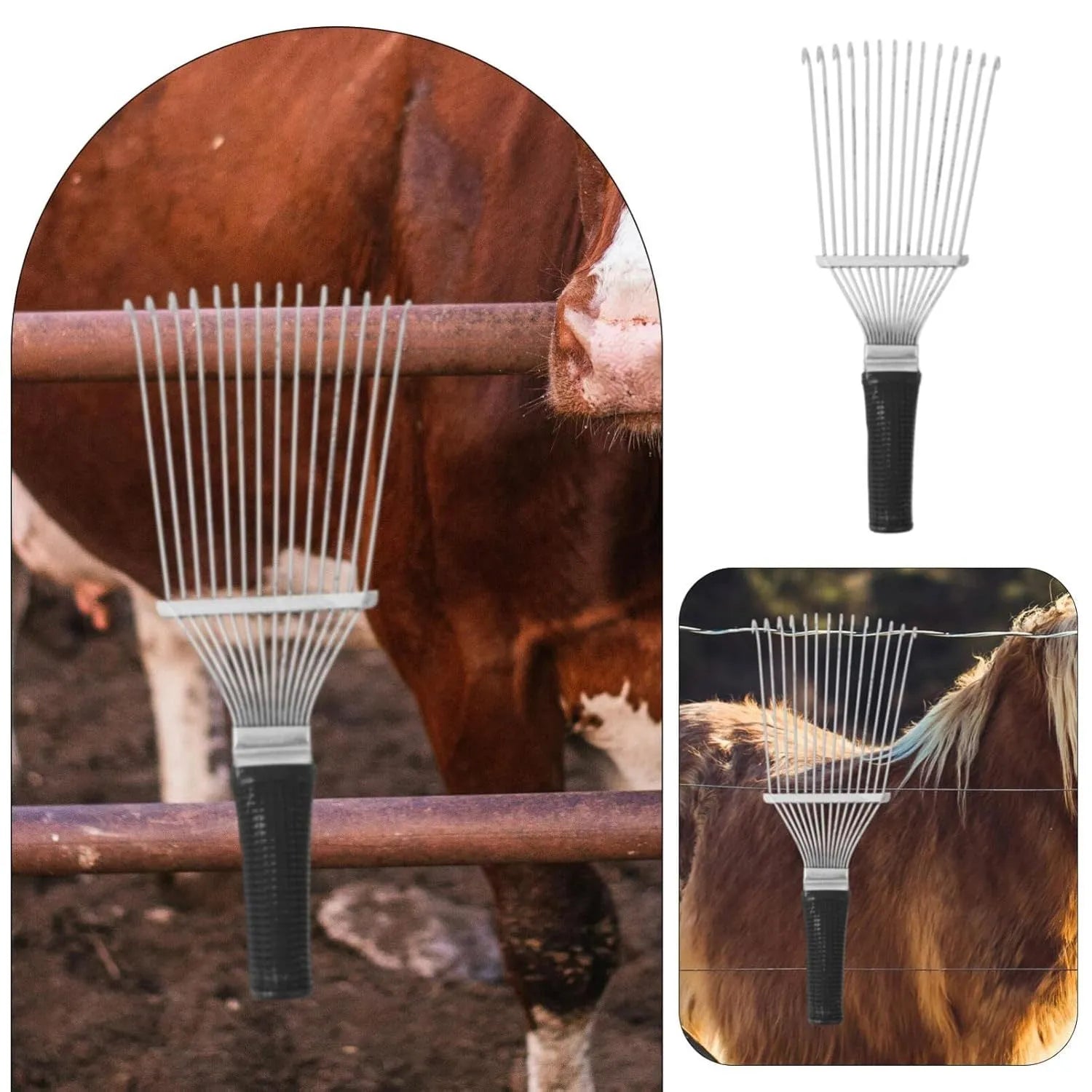Stainless steel dematting brush rake comb for pet and livestock grooming with curved design