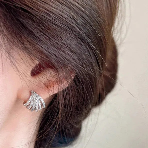 Women's geometric line design earrings with electroplated platinum finish