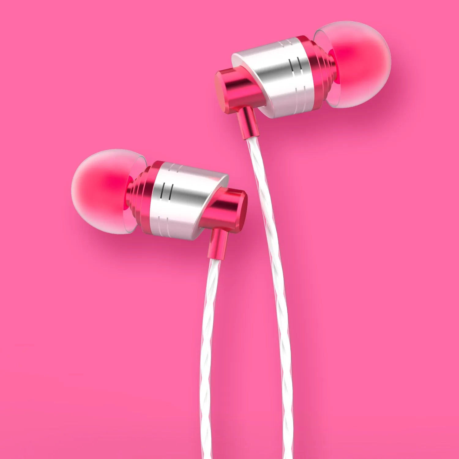 Wired in-ear earphones with a 3.5mm plug, built-in microphone, and TPE cable in black, blue, or red.