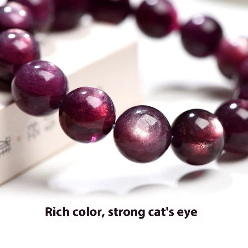 Polished natural purple lepidolite crystal round bead bracelet showing size options