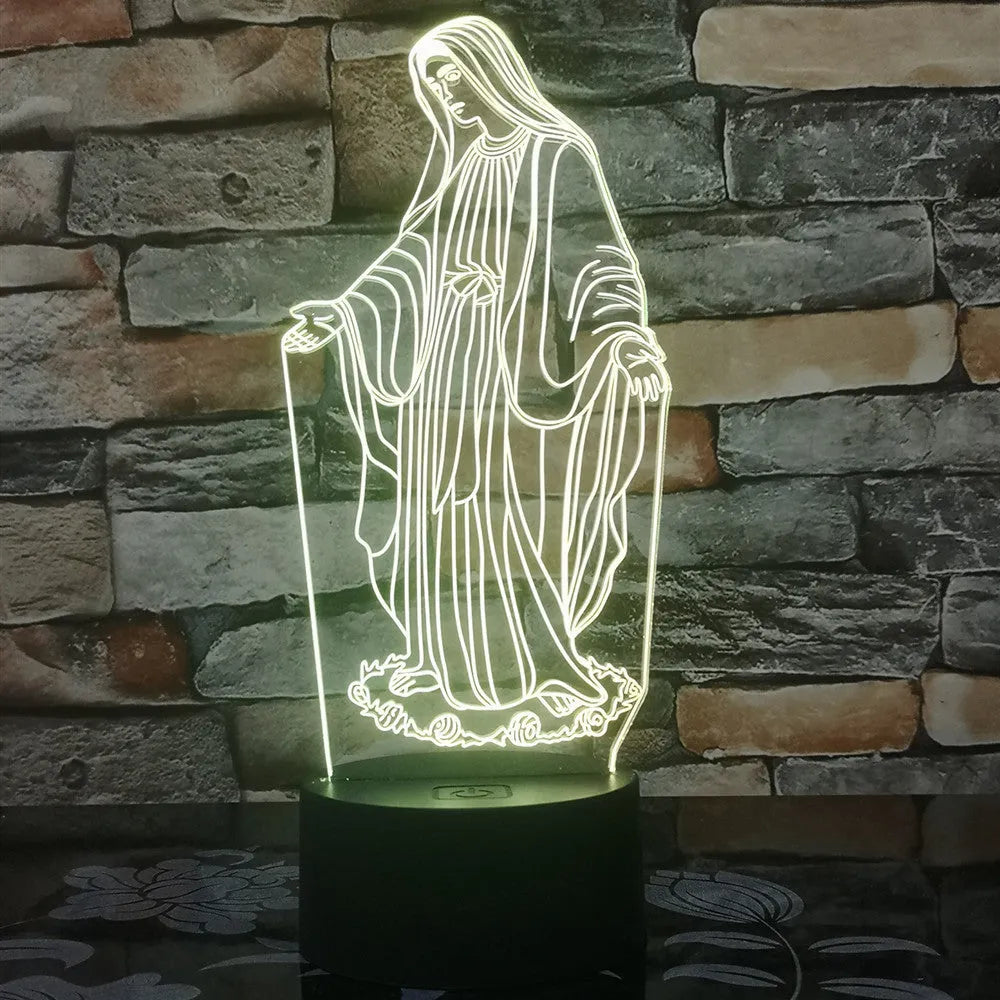 3D LED night light showing laser-engraved acrylic plate creating stereoscopic dual ring illumination pattern