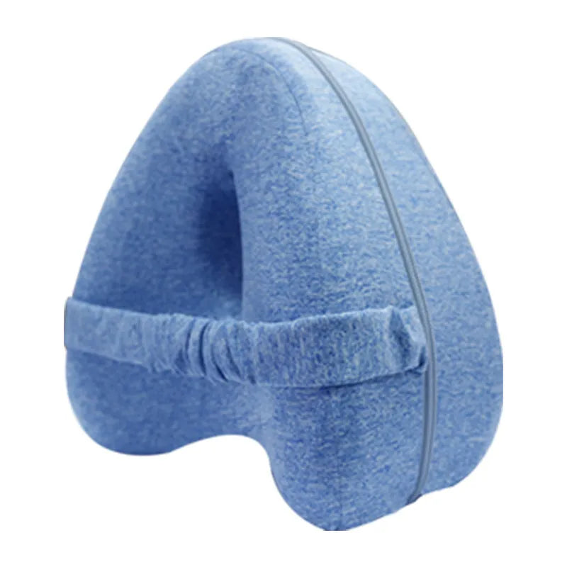 Love heart-shaped dark blue memory foam leg pillow for knee support.