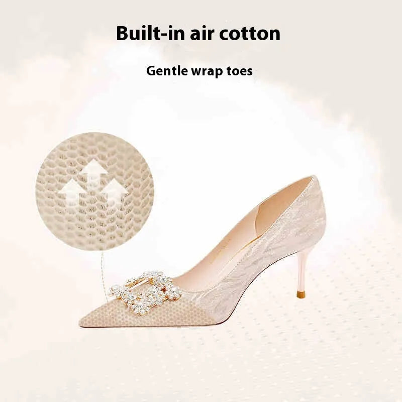 Champagne gold French engagement high heels with pointed toe and stiletto heel