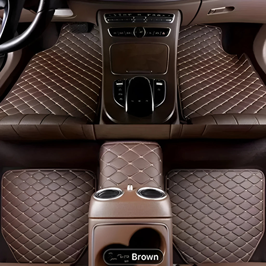 Simple Home leather car mat set five-piece foot pads general fit beige black coffee color wine red