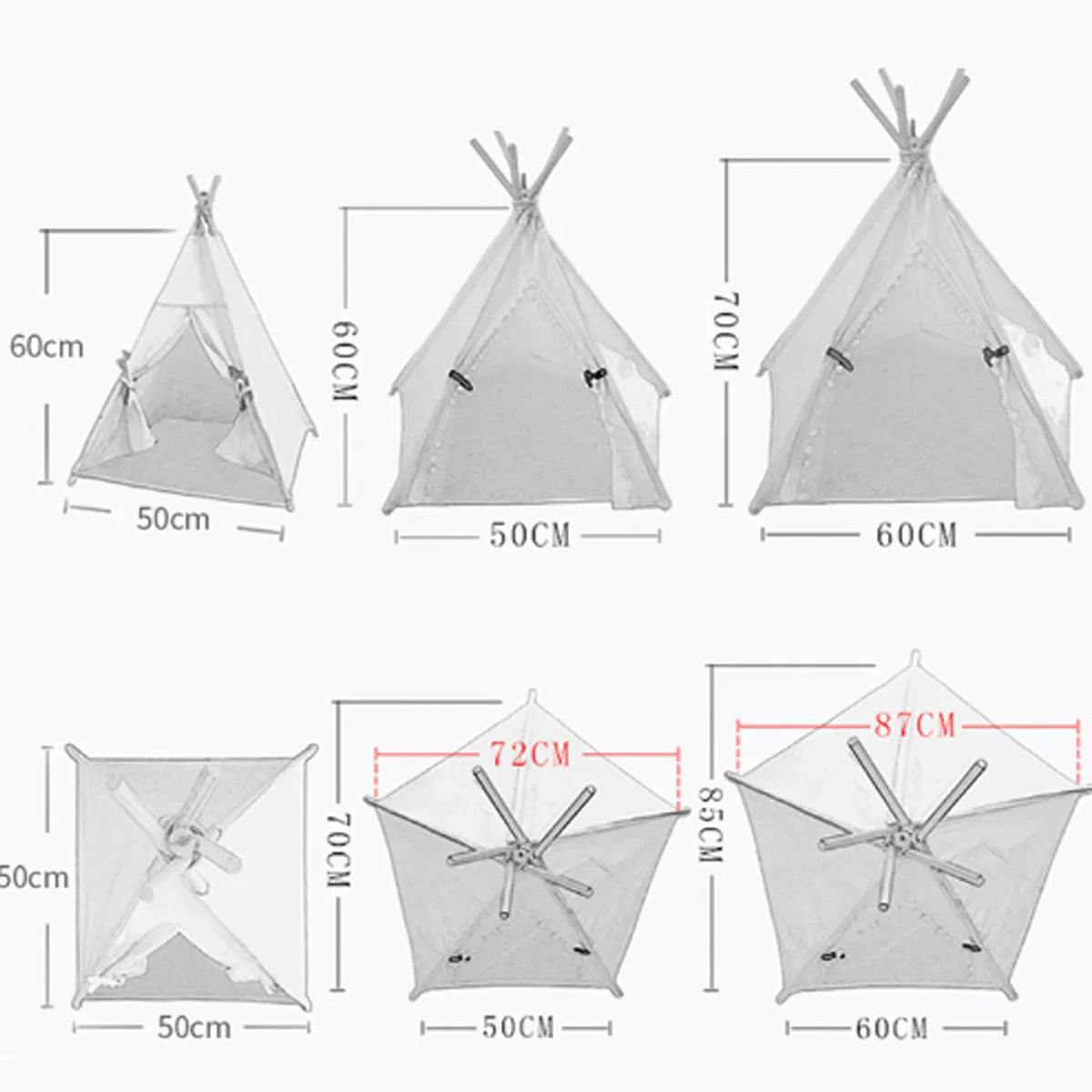 Striped flax linen pet teepee tent with cushion for small dogs or cats indoors