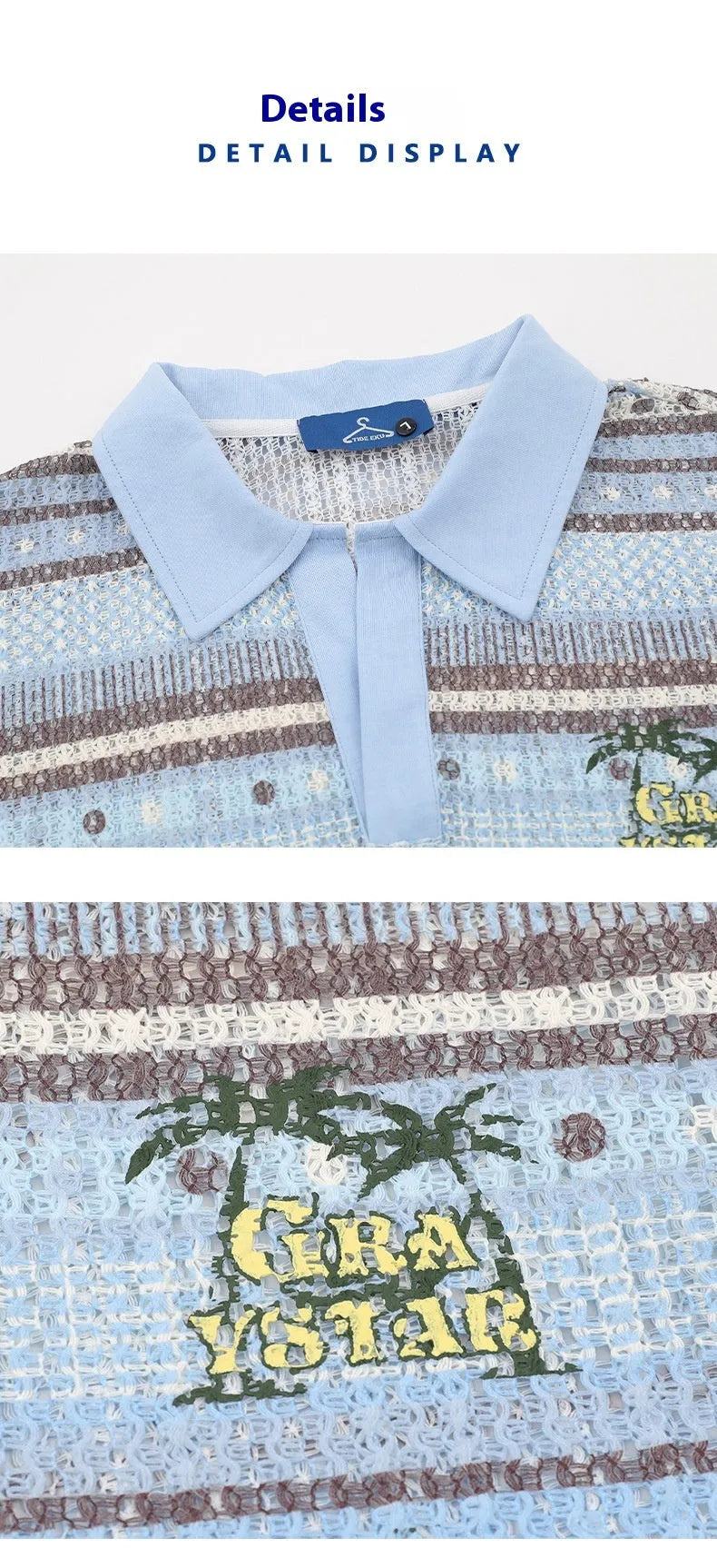 Men's blue printed short sleeve casual shirt with loose fit on mannequin