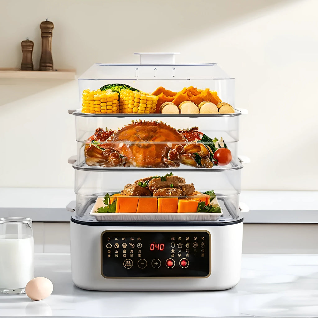 28 litre electric food steamer with stainless steel rack and 800W power rating