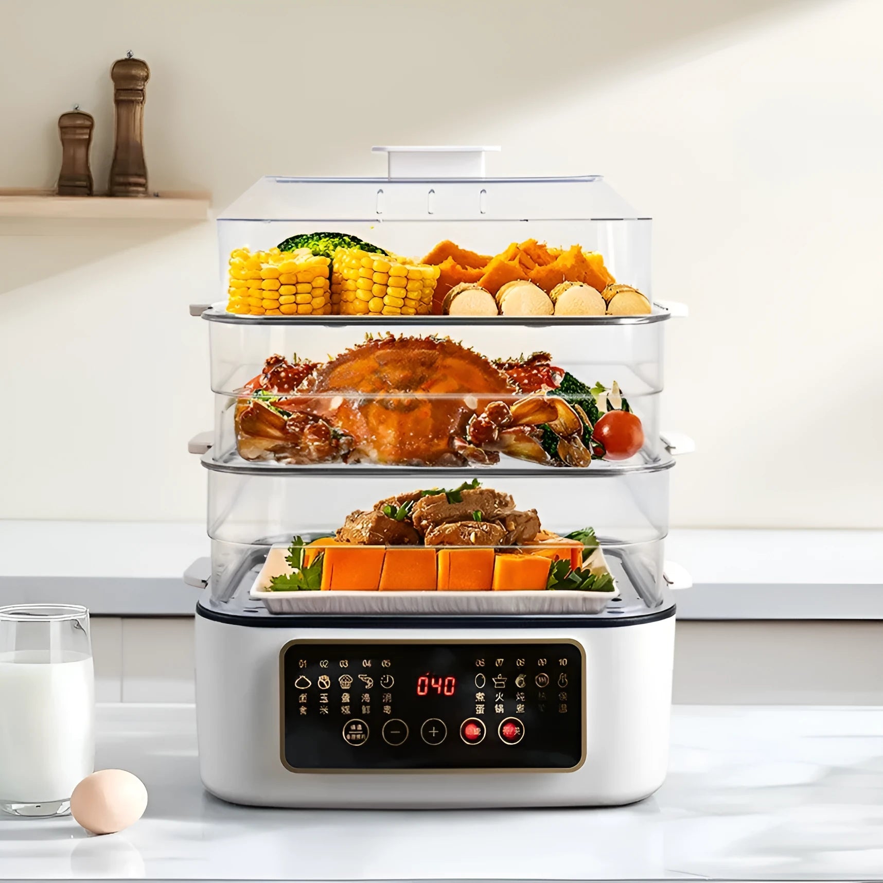 28 litre electric food steamer with stainless steel rack and 800W power rating