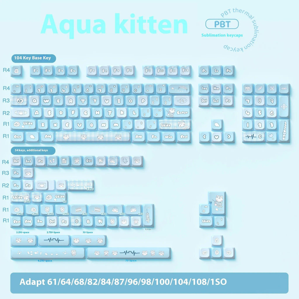 Watercolour cat design custom PBT keycap set for mechanical keyboards with 138 or 158 keys