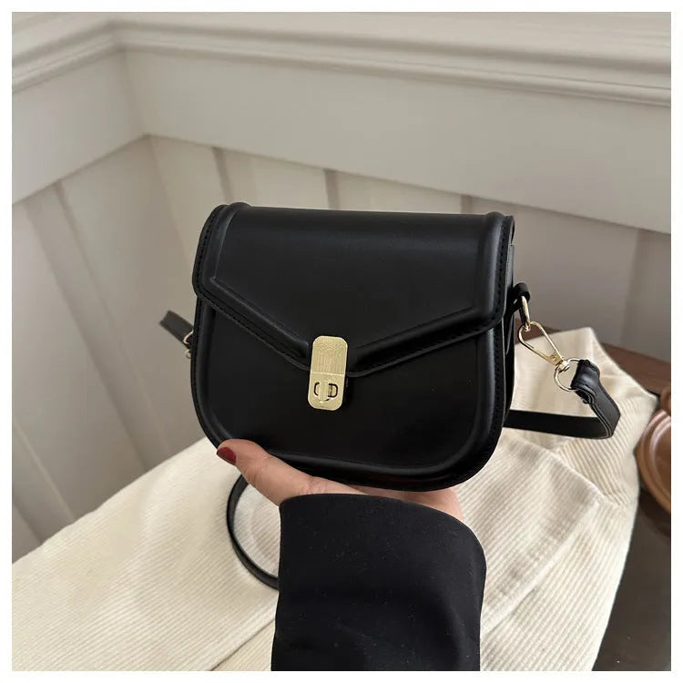Soft PU leather clamshell messenger bag in horizontal square shape showing four colour options