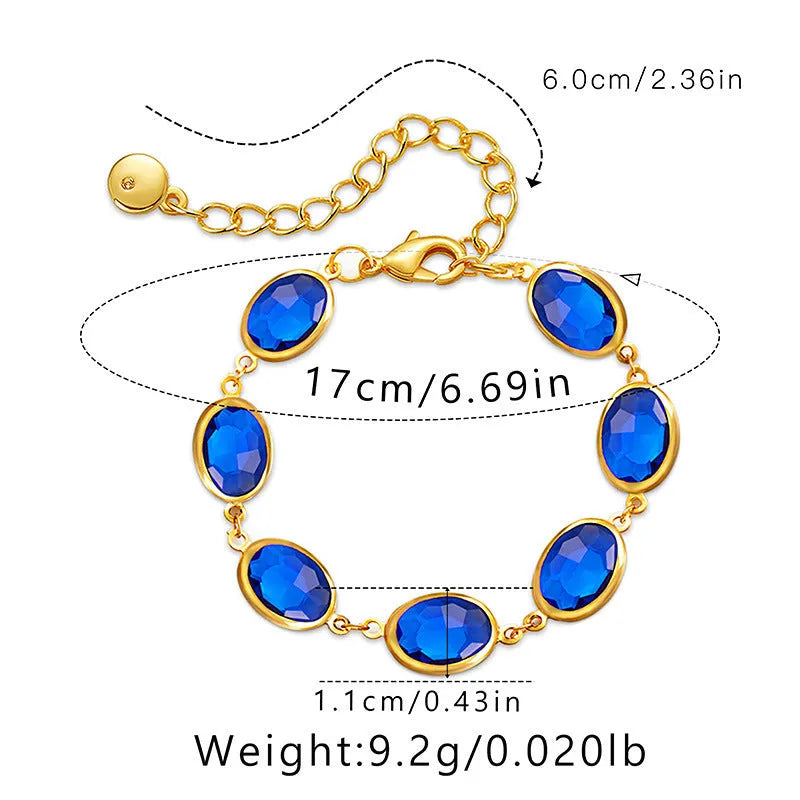 Women's geometric bracelet with blue glass inlay on a copper band.