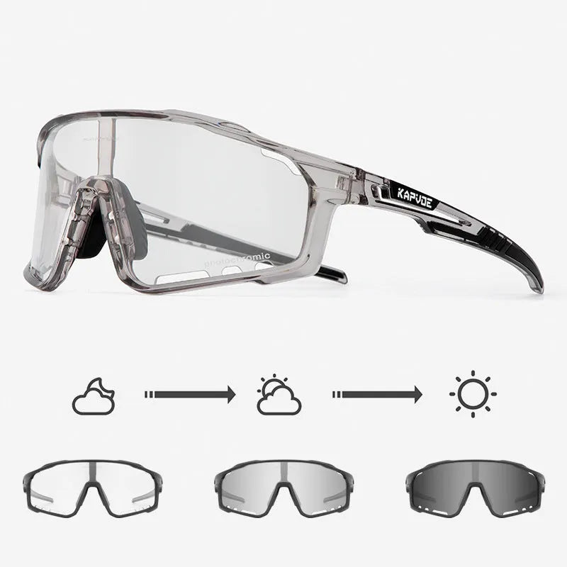 TR90 photochromic cycling sports goggles with a semi-rimless frame in one of 14 available colours.