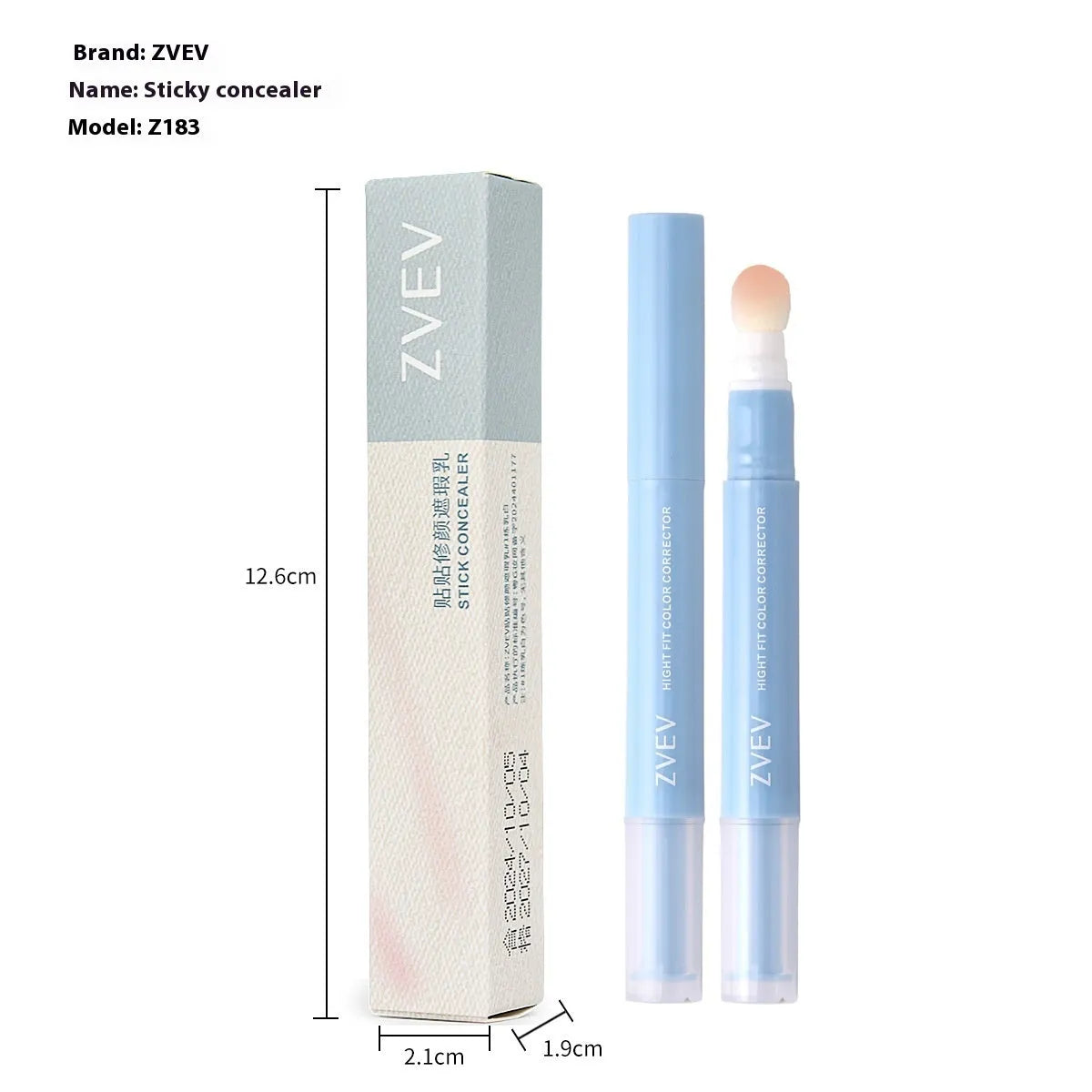 Concealer pen with sponge brush head for clothing stain correction in three colour-correcting shades