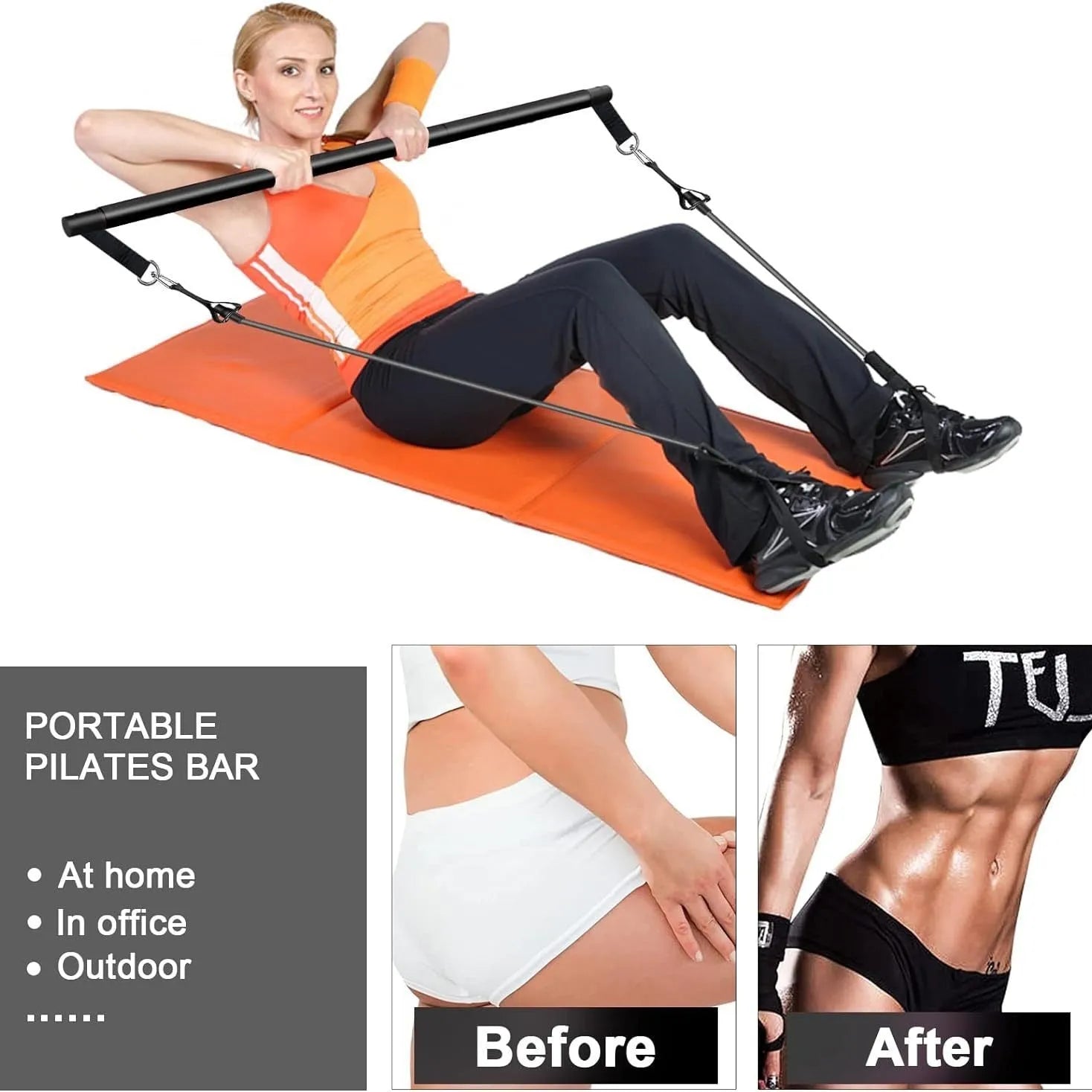 Pilates bar suit with multifunction resistance band pulling rope for yoga fitness home workout