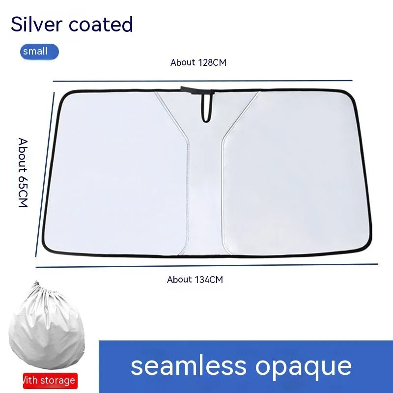 Titanium silver car windshield sunshade with double ring design for sun protection and heat reduction