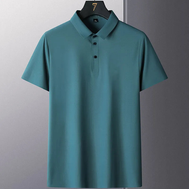 Men's non-ironing solid colour short sleeve business casual top on a hanger