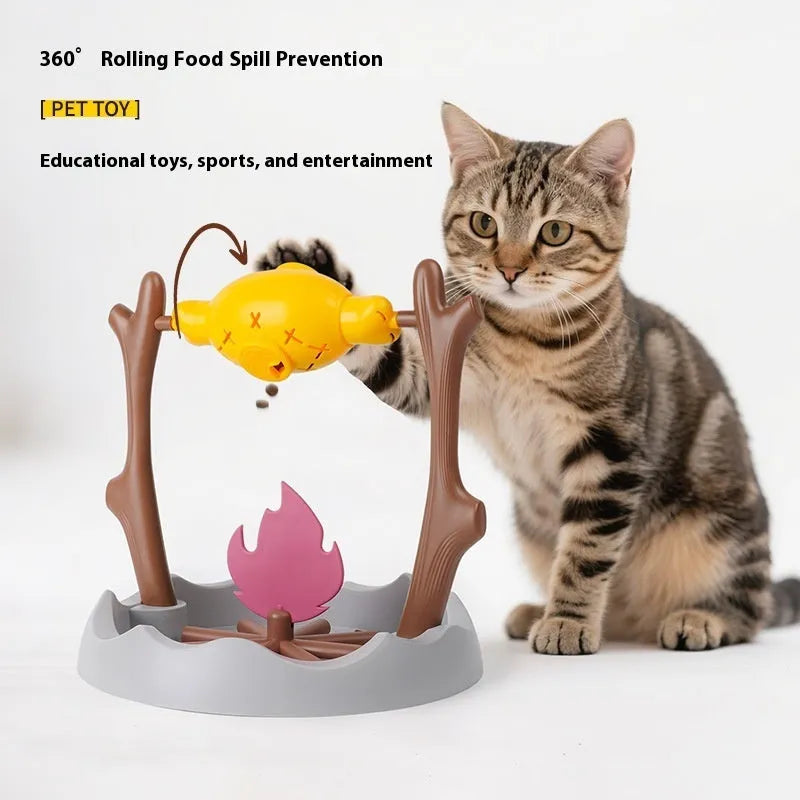 Tumbling cat food feeder toy with barbecue style design measuring 30cm